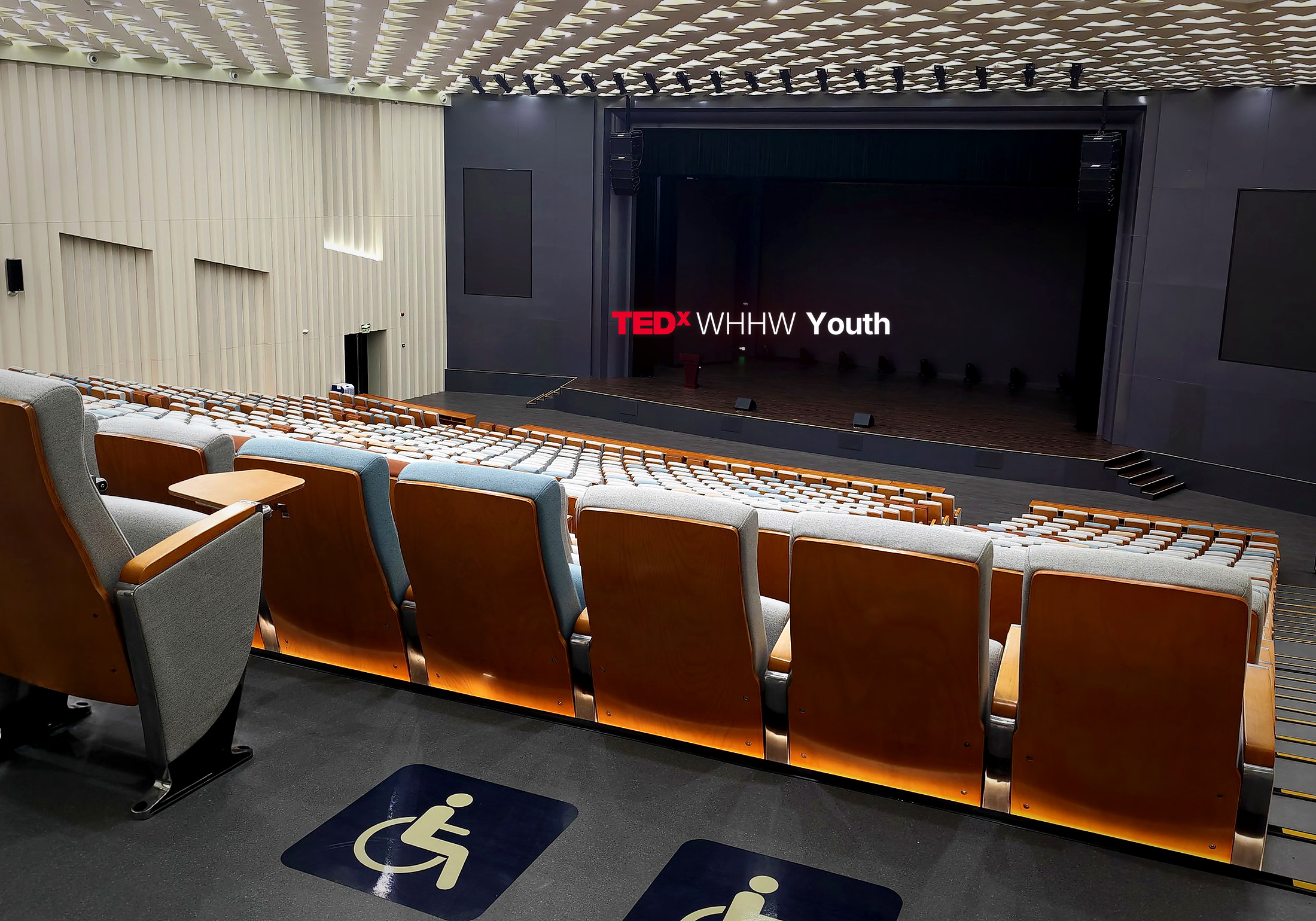 Accessible seating section with wheelchair accommodation in the auditorium