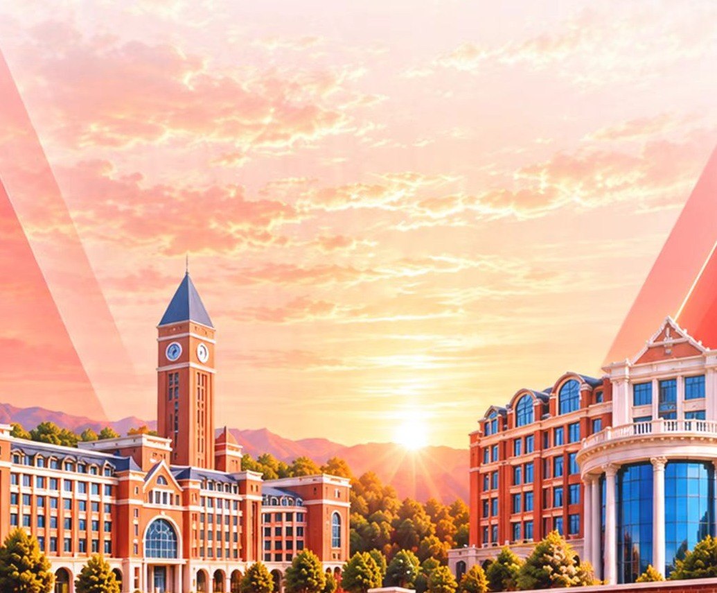 Sunset over a campus featured in the TEDxWHHW Youth event poster